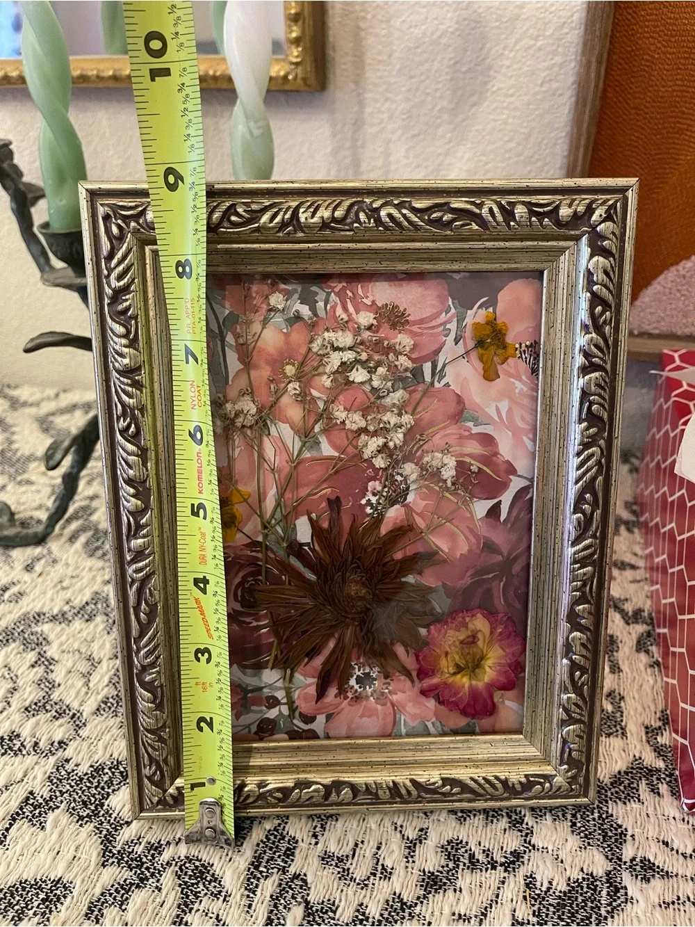 Floral Pressed Flower Art in gold colored Frame - Home Accents
